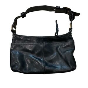 Coach vintage Bleecker No 11416 Tattersall Medium Black Leather Shoulder Bag‎